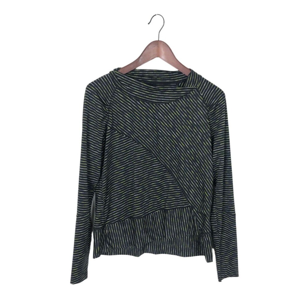 Prana Black Yellow Striped Long Sleeve Mock Neck Pullover Top Women's Medium